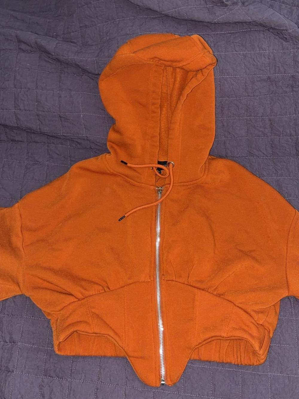 Women's Orange Cropped Zip-Up Hoodie Jacket